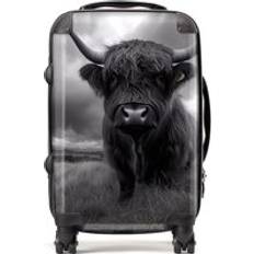White Luggage Warren Reed Black And White Highland Cow Suitcase Grey