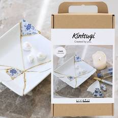 White DIY Creativ Company Craft Kit Kintsugi Dish Blue Gold 1 Pack