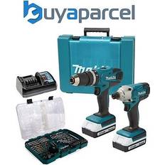 Makita 18V Cordless Li-Ion Combi Hammer Drill Impact Driver Twin Pack & Bit Set