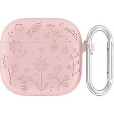 MTP Products AirPods 4 Fodral i Flytande Silikon med Karbinhake och Blommönster Ljusrosa