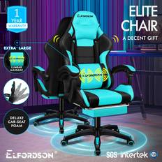 Gaming Office Chair Massage Large Pillow Racing Cyan
