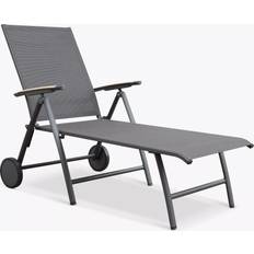 Surf Active Folding Adjustable Sun Lounger with Teak Wood Armrests Grey