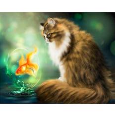 Gold Diamond Paintings Fiyo Diamond Painting Gold Fish Cat 20 x 30 cm