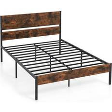 Costway Twin Full Queen King Metal Bed Frame with Wooden Headboard and Footboard Full Size