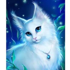 White Diamond Paintings Fiyo 5D Diamond Painting White Cat Embroidery Cross Stitch 20 x 30 cm