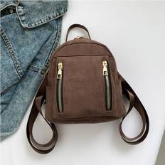 Suede Backpacks RYWOLT Ladies Stylish Small Backpack For Winter - Coffee