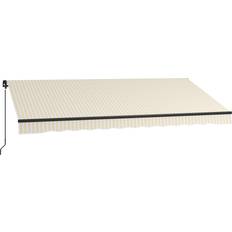 OutSunny Retractable Awning 13x10 UV Protection Sunshade Beige White for Deck Balcony Yard