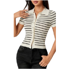 Stripes - Women Cardigans Shein Womens Lapel Preppy Striped ButtonDown Sweater