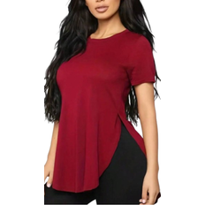 Shein Short Sleeve Oversized TShirt Side Slit Crew Neck Casual Top Red L,M,S,XL,XXL
