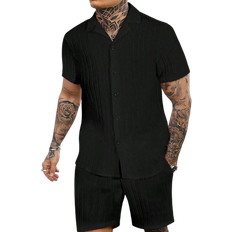 Jumpsuits & Overalls Shein Men Summer Solid Button Up Shirt Shorts Set