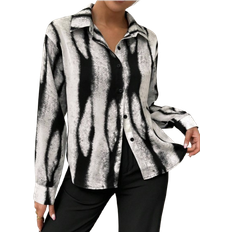 Shein Womens Black And White Long Sleeve Business Casual Shirt For Autumn