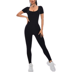 Shein Yoga Fashion Short Sleeve Bodysuit Black L,M,S