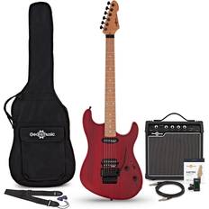 Gear4music Modern Electric Guitar Transparent Ruby Red 15W Guitar Amp Accessory Pack