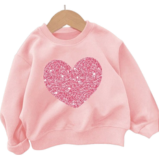 Shein Baby Girl Casual Simple Heart Pattern Knitted Soft Crew Neck Loose Thick Sweatshirt Suitable For Autumn Winter