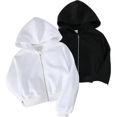 Shein Tween Girl Loose Casual Buy Get Black Hooded Zipper Fleece Sweatshirts Warm