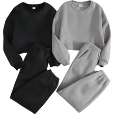Shein Tween Girl Solid Color Drop Shoulder Cropped Sweatshirt And Sweatpants Set Color Packs