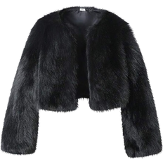 Shein Tween Girl Cropped Fluffy Fuzzy Coat - Elegant