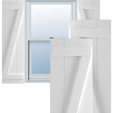 Windows Ekena Millwork True Fit 3-Board Joined Board and Batten with Z-Bar Pair White PVC Window Shutter 16.13x42"