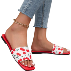 Shein Fashionable Red Flat Sandals For Women Cherry Patterned AntiSlip Sole Slipper Shoes Summer