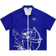 Men - Zipper Shirts Shein Mens Angel Print ZipUp Casual Short Sleeve Shirt