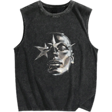 54 - Herr Linnen Shein Casual Loose Fit Pentagram Street Wear Graphics Tool - Svart