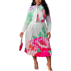 Shein Plus Size Women Floral Print Blouse & Skirt Suit