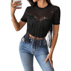 Fringes Clothing Shein Womens Shimmer Fringes Sexy Cropped Top