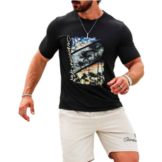 Shein Mens Palm Tree Letter Printed Round Neck Short Sleeve Casual TShirt And Shorts Set Summer