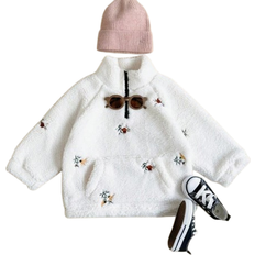 Shein Infant Girls Floral Embroidered Fleece ZipUp Jacket With Stand Collar Warm Winter Outerwear