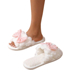 Bowknot Plush Warm Womens House Slippers Comfortable Breathable Indoor Slippers For All Seasons
