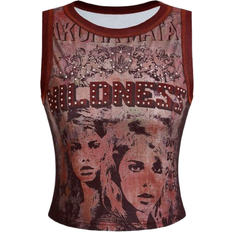 Shein Womens YK Letter Figure Print Crew Neck Fashionable Camisole