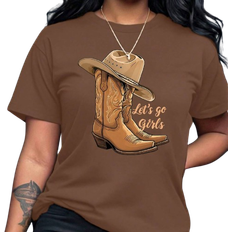 Slim T-shirts Shein Womens Short Sleeve Cowboy Boots And Hat Monogram Print TShirt Casual Short Sleeve Crew Neck Top