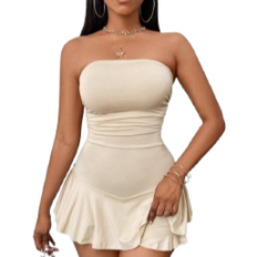 Shein Damen einfarbiger körperbetonter Romper mit Rüschen Saum, Sommer