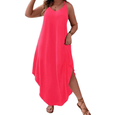 Shein Plus Solid Color Vacation Casual Dress With Curved Hemline