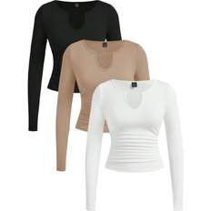 Shein pcs Women VNeck Cinched Waist Ruched Long Sleeve Knit Fitted TShirts Early Autumn New Arrivals