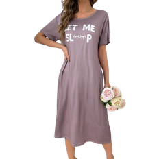 Polyester Nattlinnen Shein Womens Loose Simple Eyelash Printed Pajama Night Dress
