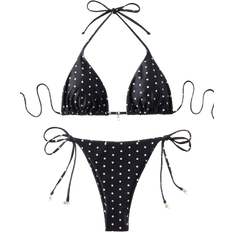 Svarta Bikiniset Shein Summer Beach Womens Random Floral Print Side Tie Bikini Set