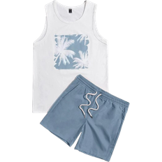 Men Jumpsuits & Overalls on sale Shein Men Tropical Print Tank Top Drawstring Waist Shorts