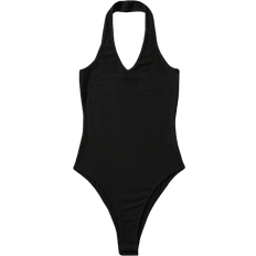 Ribbed Bodysuits Shein Plus Solid Color Halter Neck Sleeveless Bodysuit