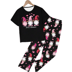Shein Christmas pcs Tween Girls Santa Claus Heart Print Sleepwear Set Comfy Short Sleeve Top Pants Home Outfit
