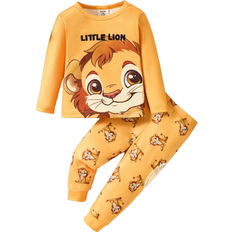 Shein pcs Baby Boy Snug Fit Cartoon Lion Print Crew Neck Long Sleeve Loungewear Set