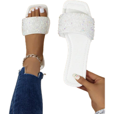 Shein New Summer Square Toe Slipper For Women Soft And Comfortable Flat Bottom Versatile Outdoor Style Sandal