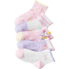 Shein 5pairs/set Girls' Pink Unicorn Short Socks. Available In 1-3 4-7 8-11 And 11-14 Years Old