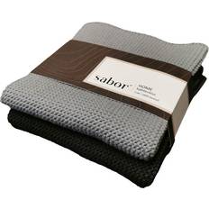 Sabor Home 2 stk Svart/Blågrå Kjøkkenhåndkle Svart, Grå (25x25cm)
