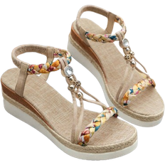 Shein Wedge-Sandalen mit dickem Sohle, offener Spitze und Knöchelriemen. Atmungsaktive und bequeme Bohemian-Stil Espadrille Keilsandalen für Sommerurlaub