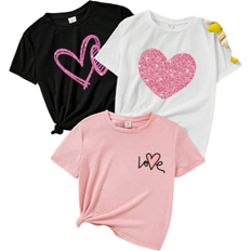 Shein Tween Girl pcs Casual Cartoon Heart Printed TShirts Summer
