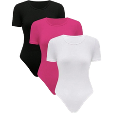 Multicoloured - Women Shapewear & Under Garments Shein Solid Color Round Neck Slim Fit Short Sleeve Bodysuit