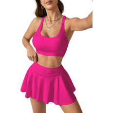 Pink - Sportswear Garment Jumpsuits & Overalls Shein Women Solid Color Crop Top Camisole And Pocketed Sporty Skirt Shorts Set For All Seasons