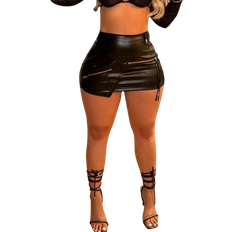 Skinnkjolar - Svarta Shein Zipper Decorated Fashionable Bodycon Knee-Length Skirt With Pleats
