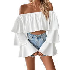 Shein Off Shoulder Off Ruffled Women Long Sleeve Shirt With Square Neckline